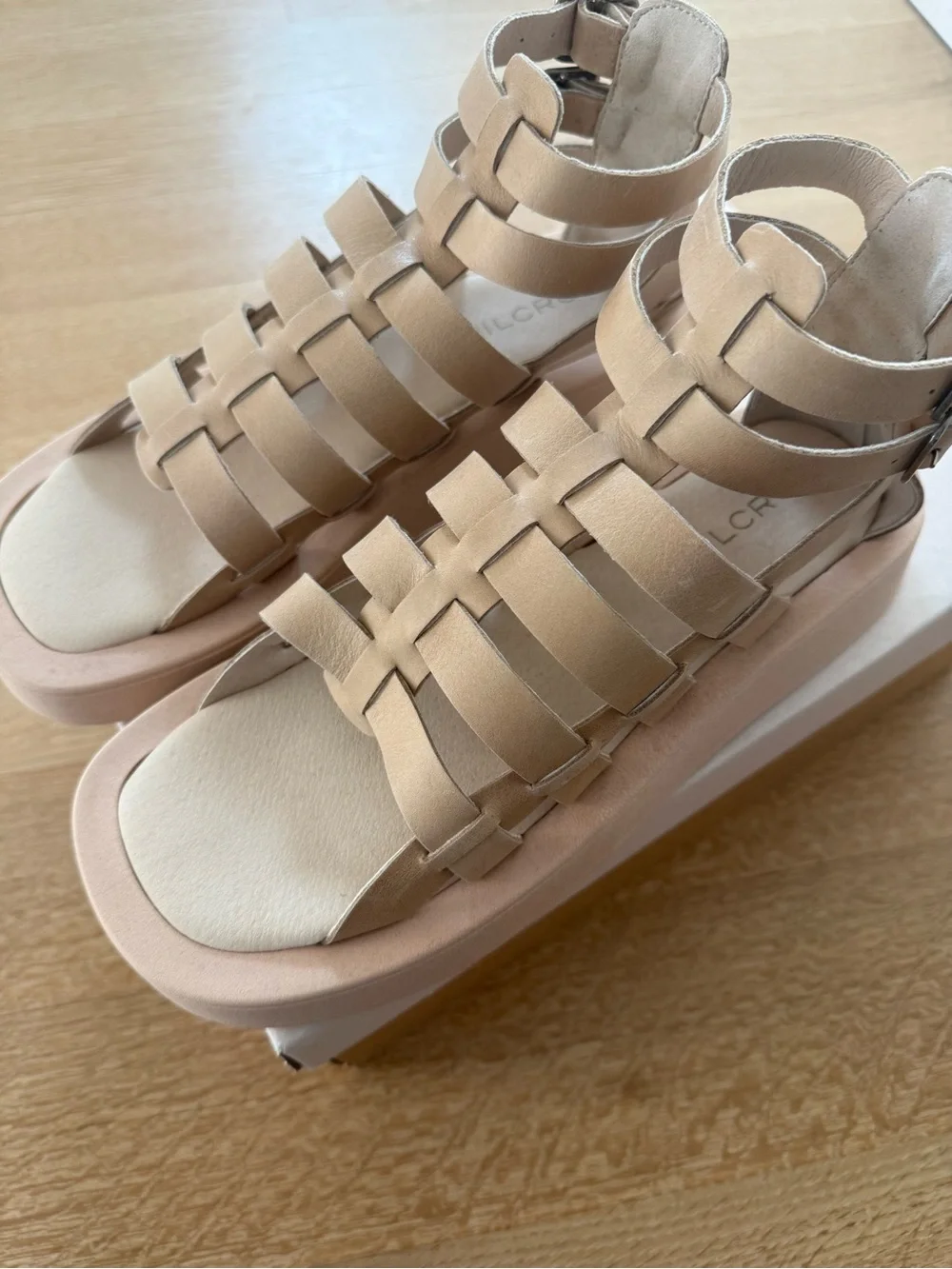 Pilcro Anthropologie Beige Strappy Gladiator Platform Sandals NWT